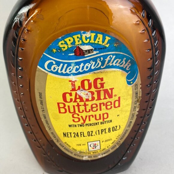 Vintage Log Cabin Buttered Syrup Ben Franklin Collector's Flask Glass Bottle - Picture 3 of 6